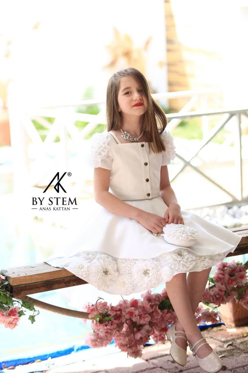 White 3D Flower Girl Dress