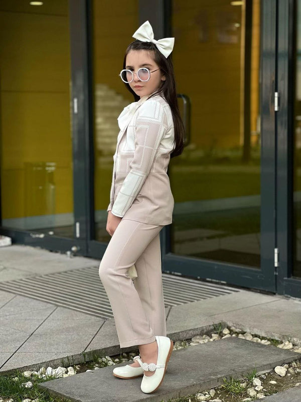 Beige Square Pattern Suit