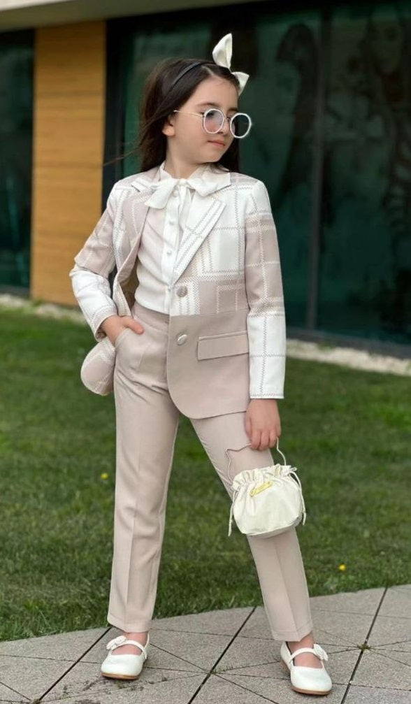 Beige Square Pattern Suit