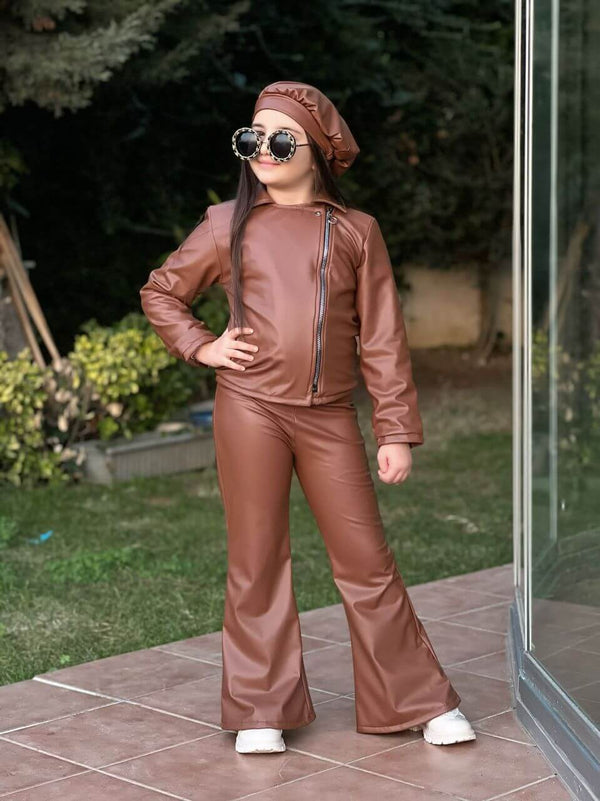 Brown Leather Girl Set