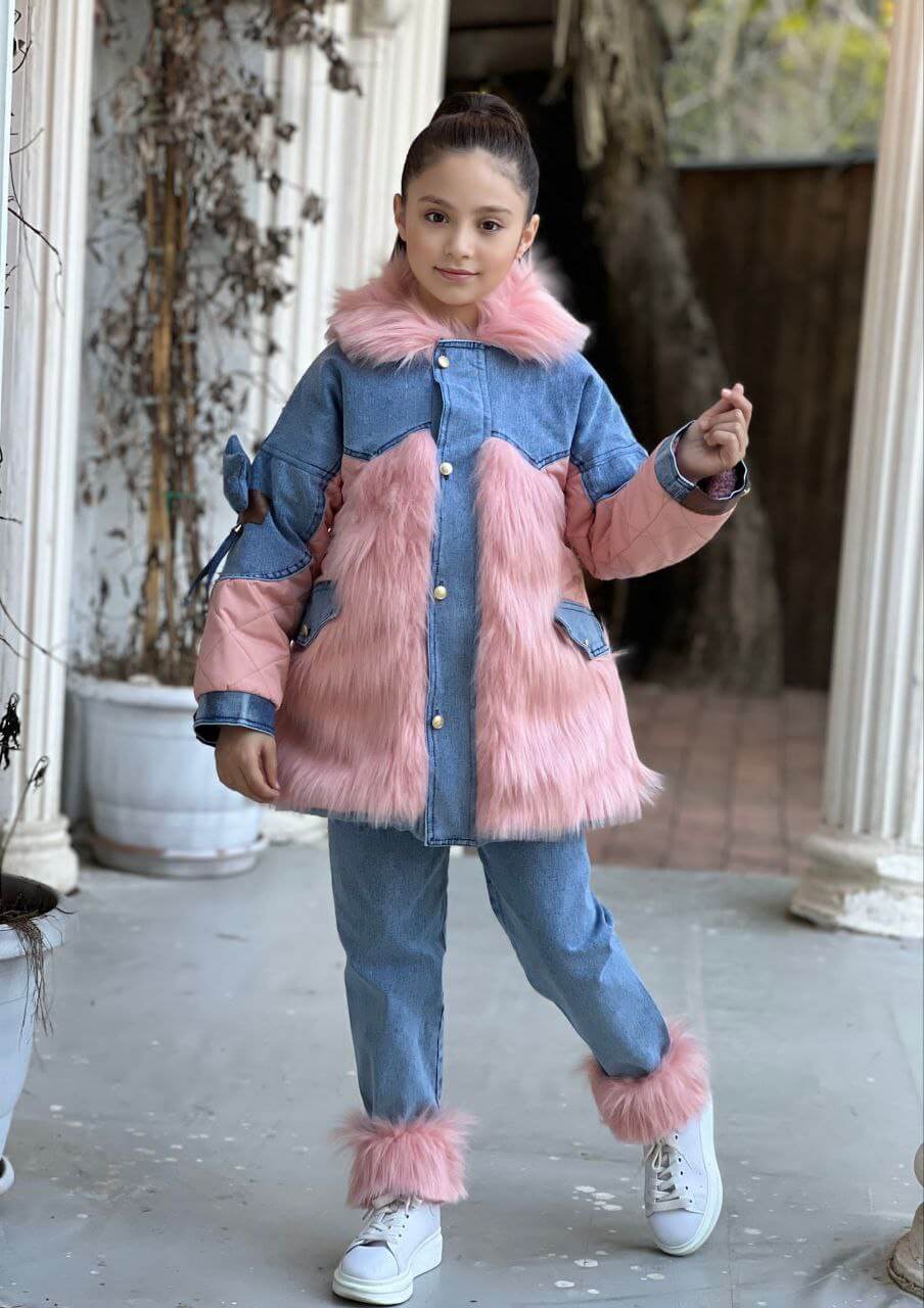 Pink Jean Fur Set