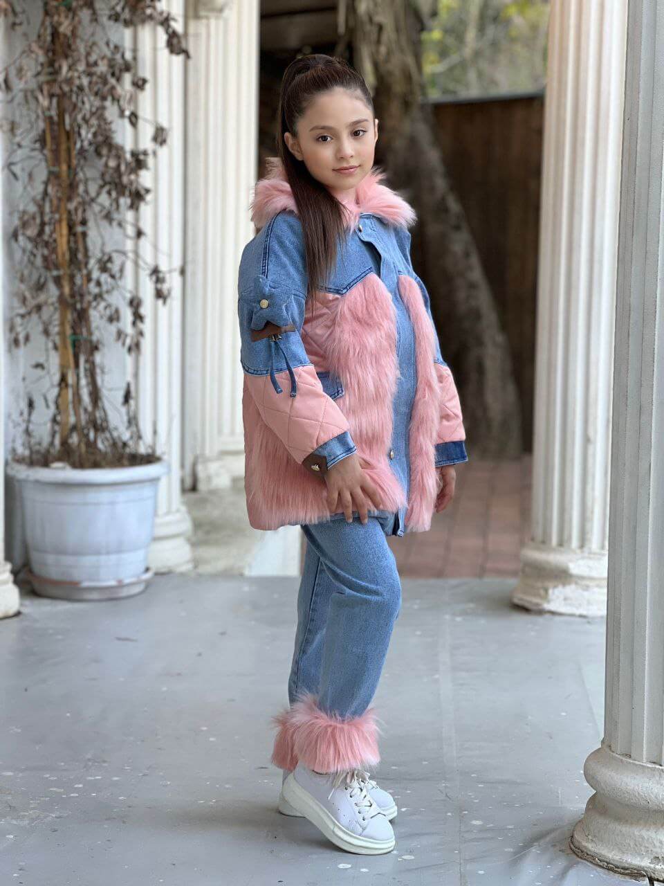 Pink Jean Fur Set